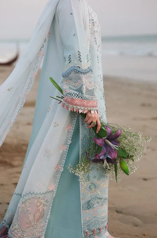 QALAMKAR - 3PC Lawn Chikankari Embroidered Suit with Monar Embroidered Dupatta and Trouser - BFB0754 - Image 4