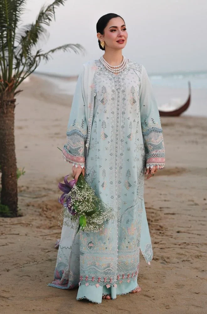 QALAMKAR - 3PC Lawn Chikankari Embroidered Suit with Monar Embroidered Dupatta and Trouser - BFB0754 - Image 6