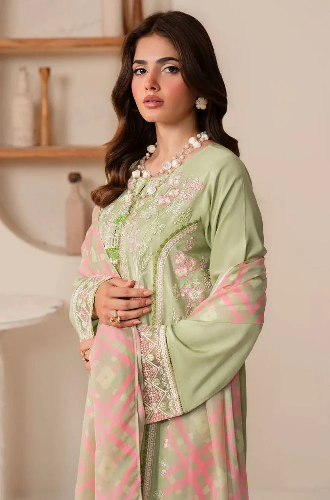 ELAF - 3PC Lawn Embroidered Shirt with Chiffon Printed Dupatta and Trouser - BFB0745 - Image 3