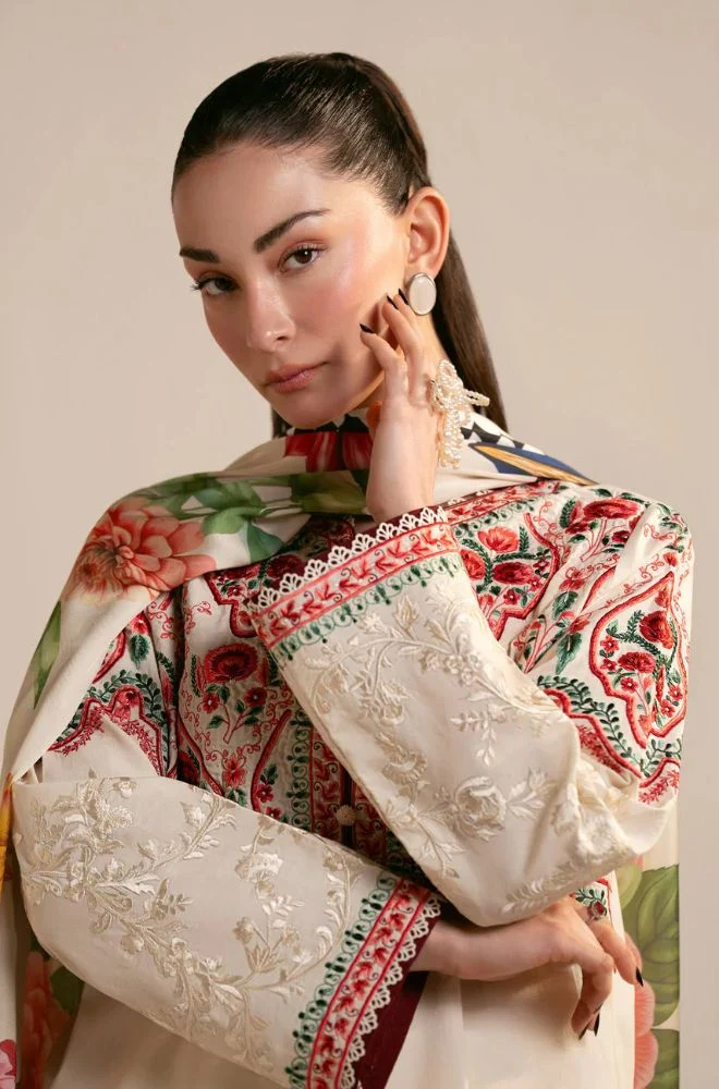 ZARA SHAHJAHAN - 3PC Lawn Embroidered Shirt with Chiffon Printed Dupatta and Trouser - BFB0746 - Image 4