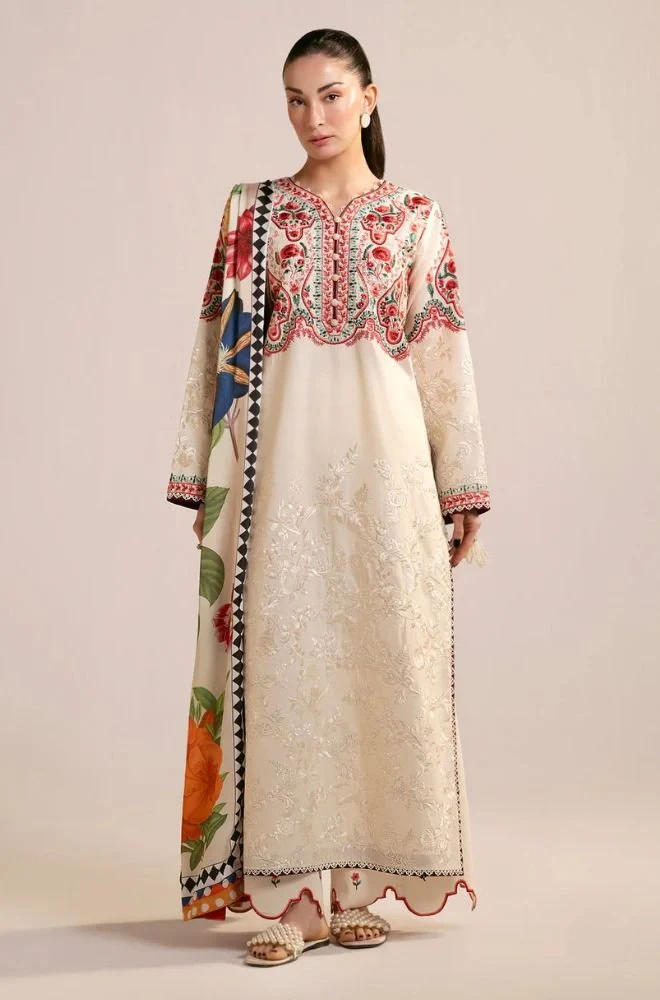 ZARA SHAHJAHAN - 3PC Lawn Embroidered Shirt with Chiffon Printed Dupatta and Trouser - BFB0746 - Image 5