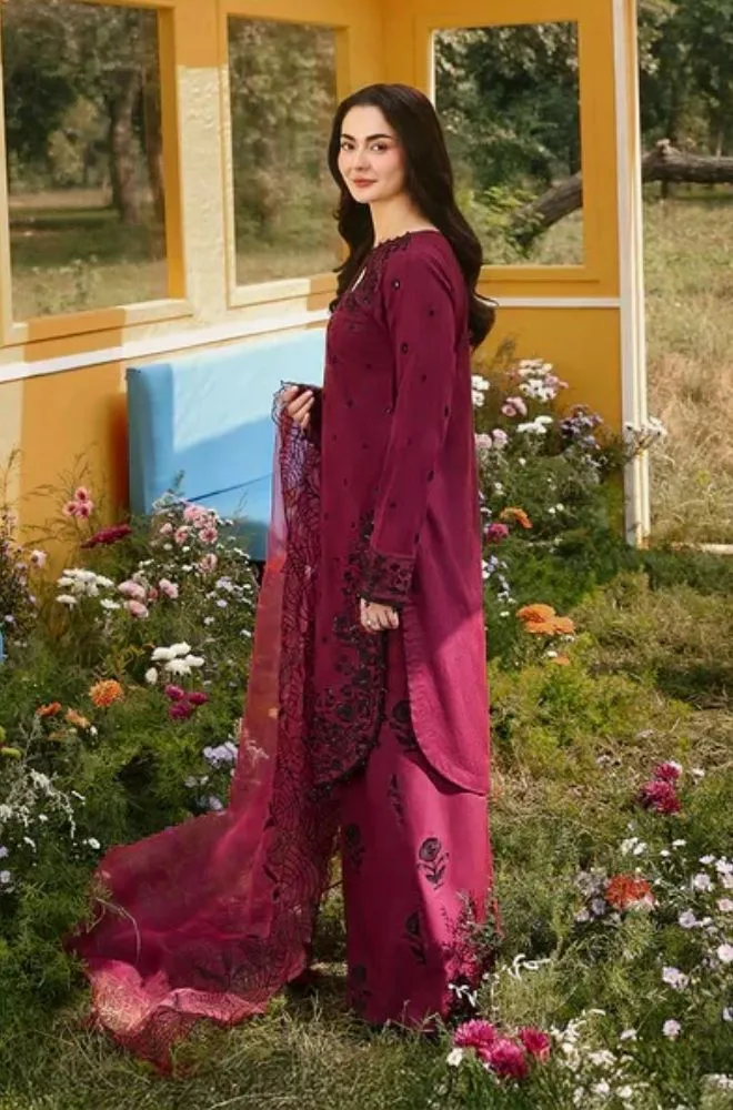 ALLYS - 3PC Lawn Embroidered Shirt with Chiffon Embroidered Dupatta and Trouser - BFB0747 - Image 2
