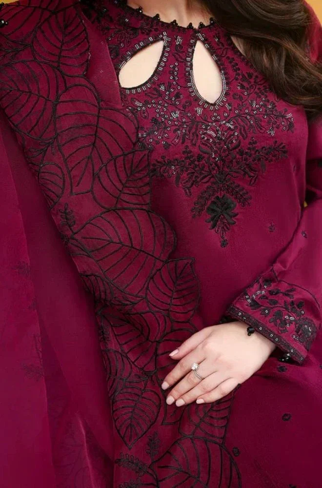 ALLYS - 3PC Lawn Embroidered Shirt with Chiffon Embroidered Dupatta and Trouser - BFB0747 - Image 3