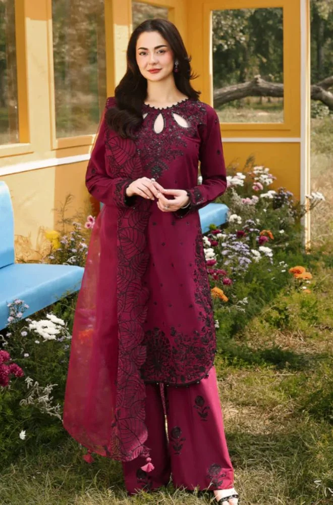 ALLYS - 3PC Lawn Embroidered Shirt with Chiffon Embroidered Dupatta and Trouser - BFB0747 - Image 5