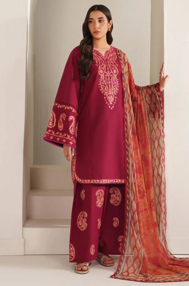 FARASHA - 3PC Lawn Embroidered Shirt with Monar Printed Dupatta and Trouser - BFB0753 - Image 3
