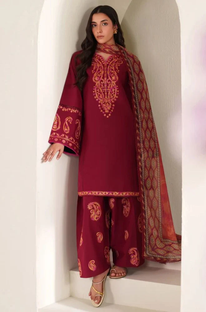 FARASHA - 3PC Lawn Embroidered Shirt with Monar Printed Dupatta and Trouser - BFB0753 - Image 4