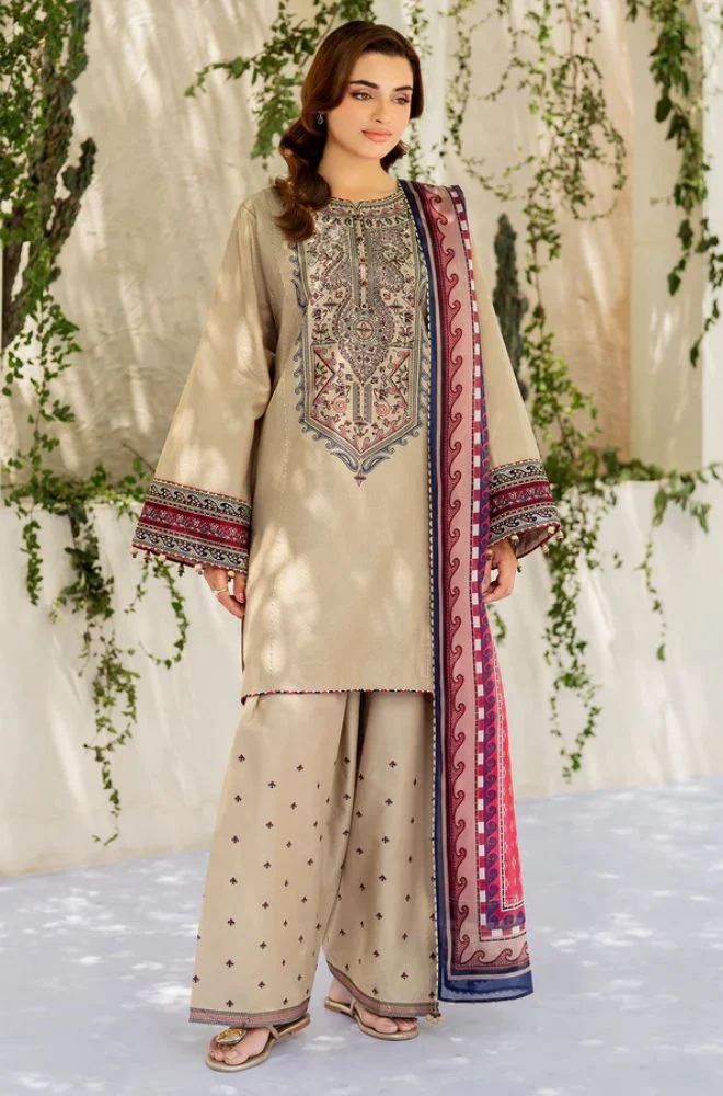 JAZMIN - 3PC Lawn Embroidered Shirt with Chiffon Embroidered Dupatta and Trouser - BFB0756