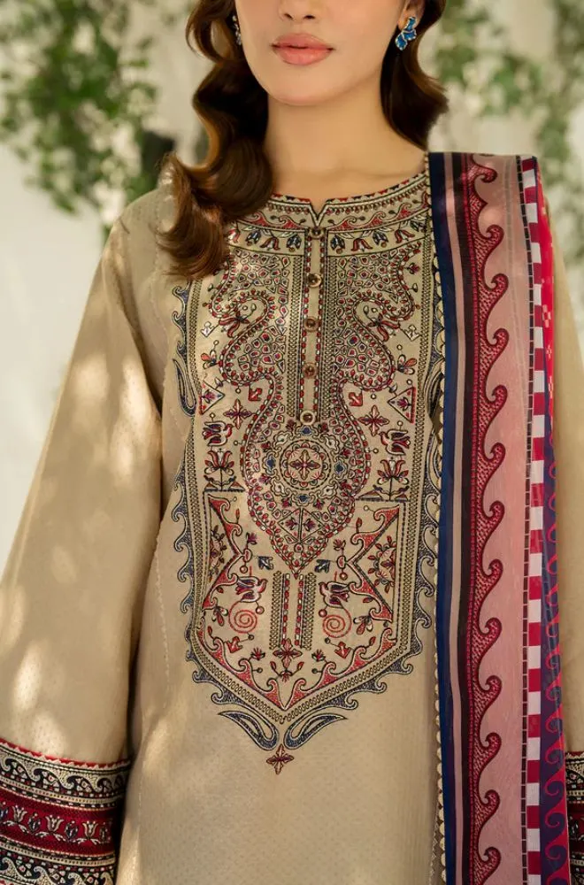 JAZMIN - 3PC Lawn Embroidered Shirt with Chiffon Embroidered Dupatta and Trouser - BFB0756 - Image 2
