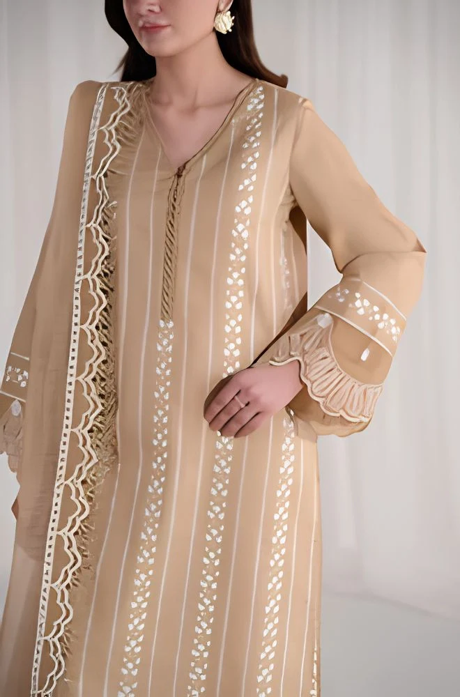 SAPPHIRE - 3PC Lawn Embroidered Shirt with Net Cotton Embroidered Dupatta and Trouser - BFB0775 - Image 2