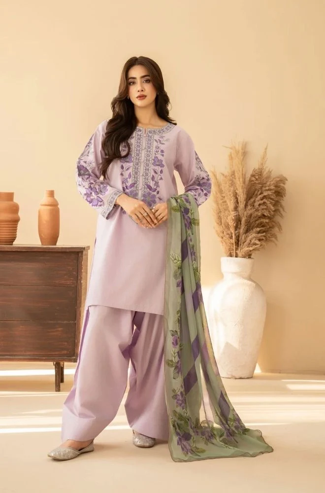 TRAZ - 3PC Summer Lawn Embroidered Shirt with Monar Printed Dupatta and Trouser - BFB0816 - Image 2
