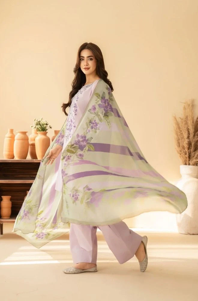 TRAZ - 3PC Summer Lawn Embroidered Shirt with Monar Printed Dupatta and Trouser - BFB0816 - Image 3