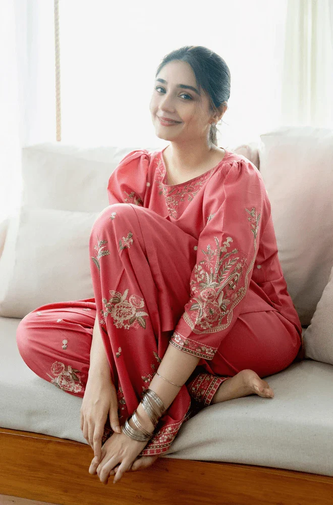 2PC Dhanak Embroidered Shirt and Trouser- BFU0134 - Image 3