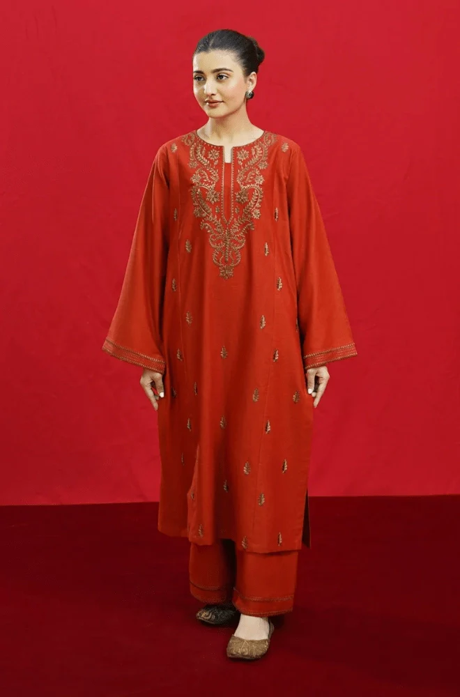 3PC Dhanak Embroidered Shirt with Wool Printed Dupatta and Trouser - BFB0212 - Image 2
