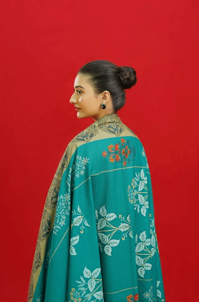 3PC Dhanak Embroidered Shirt with Wool Printed Dupatta and Trouser - BFB0212 - Image 3