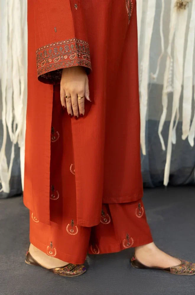 Urge - 3PC Dhanak Embroidered Shirt With Dhanak Printed Dupatta and Trouser - BFB0852 - Image 3