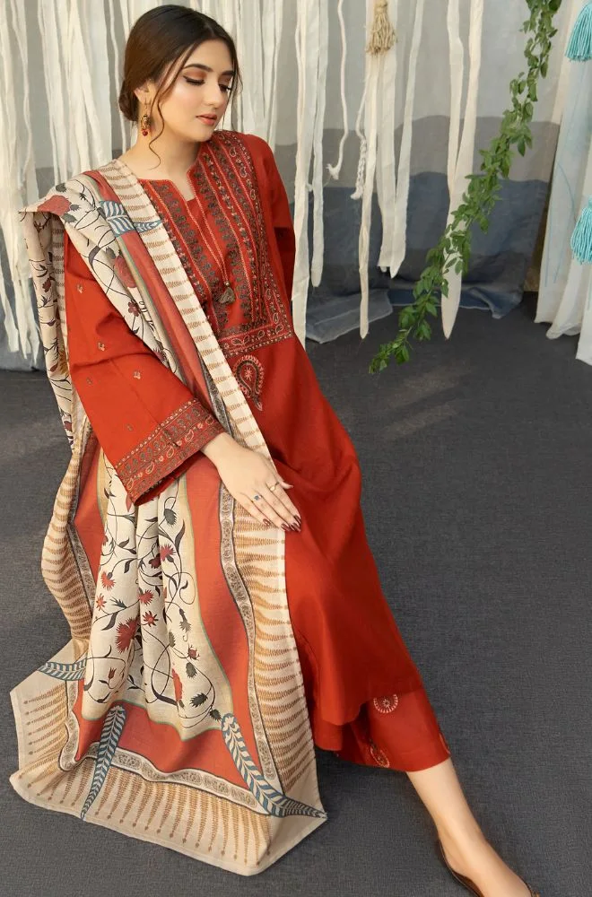 Urge - 3PC Dhanak Embroidered Shirt With Dhanak Printed Dupatta and Trouser - BFB0852 - Image 5
