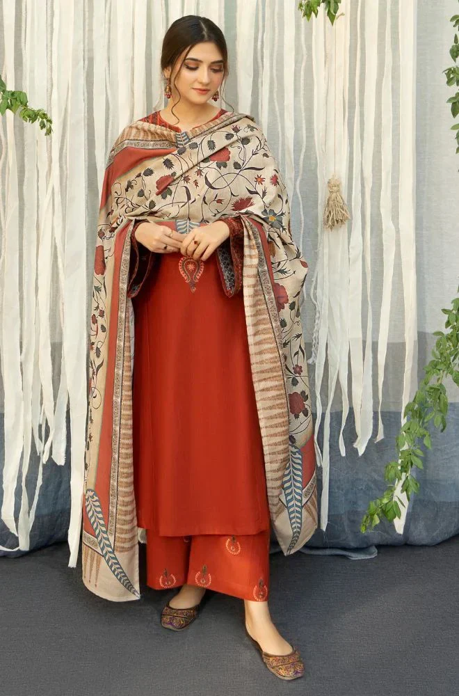 Urge - 3PC Dhanak Embroidered Shirt With Dhanak Printed Dupatta and Trouser - BFB0852 - Image 6