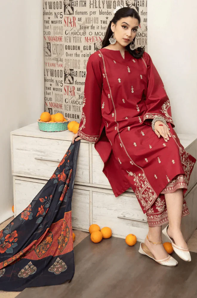 Urge - 3PC Dhanak Embroidered Shirt with Dhanak Printed Dupatta and Trouser - BFB0861 - Image 4
