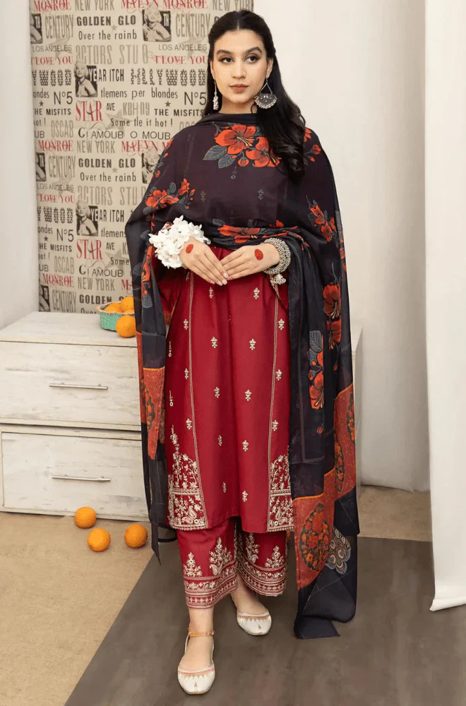 Urge - 3PC Dhanak Embroidered Shirt with Dhanak Printed Dupatta and Trouser - BFB0861 - Image 5