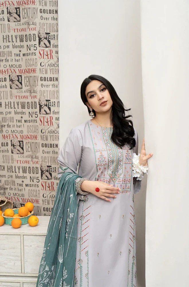 Urge - 3PC Dhanak Embroidered Shirt with Dhanak Printed Dupatta and Trouser - BFB0864 - Image 3