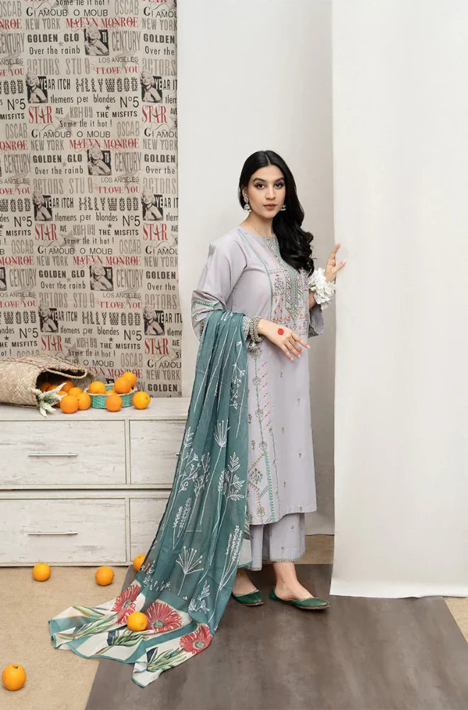 Urge - 3PC Dhanak Embroidered Shirt with Dhanak Printed Dupatta and Trouser - BFB0864 - Image 4
