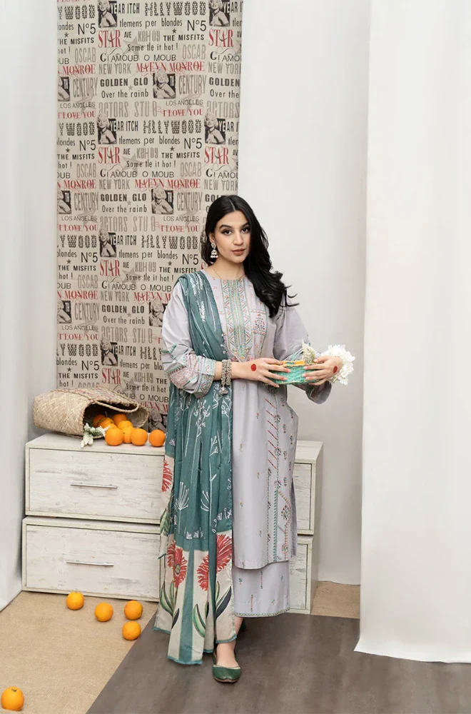 Urge - 3PC Dhanak Embroidered Shirt with Dhanak Printed Dupatta and Trouser - BFB0864 - Image 5