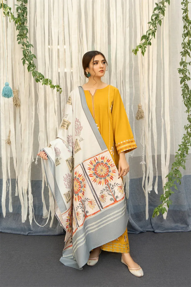 Urge - 3PC Dhanak Embroidered Shirt with Twill Printed Dupatta and Trouser - BFB0866