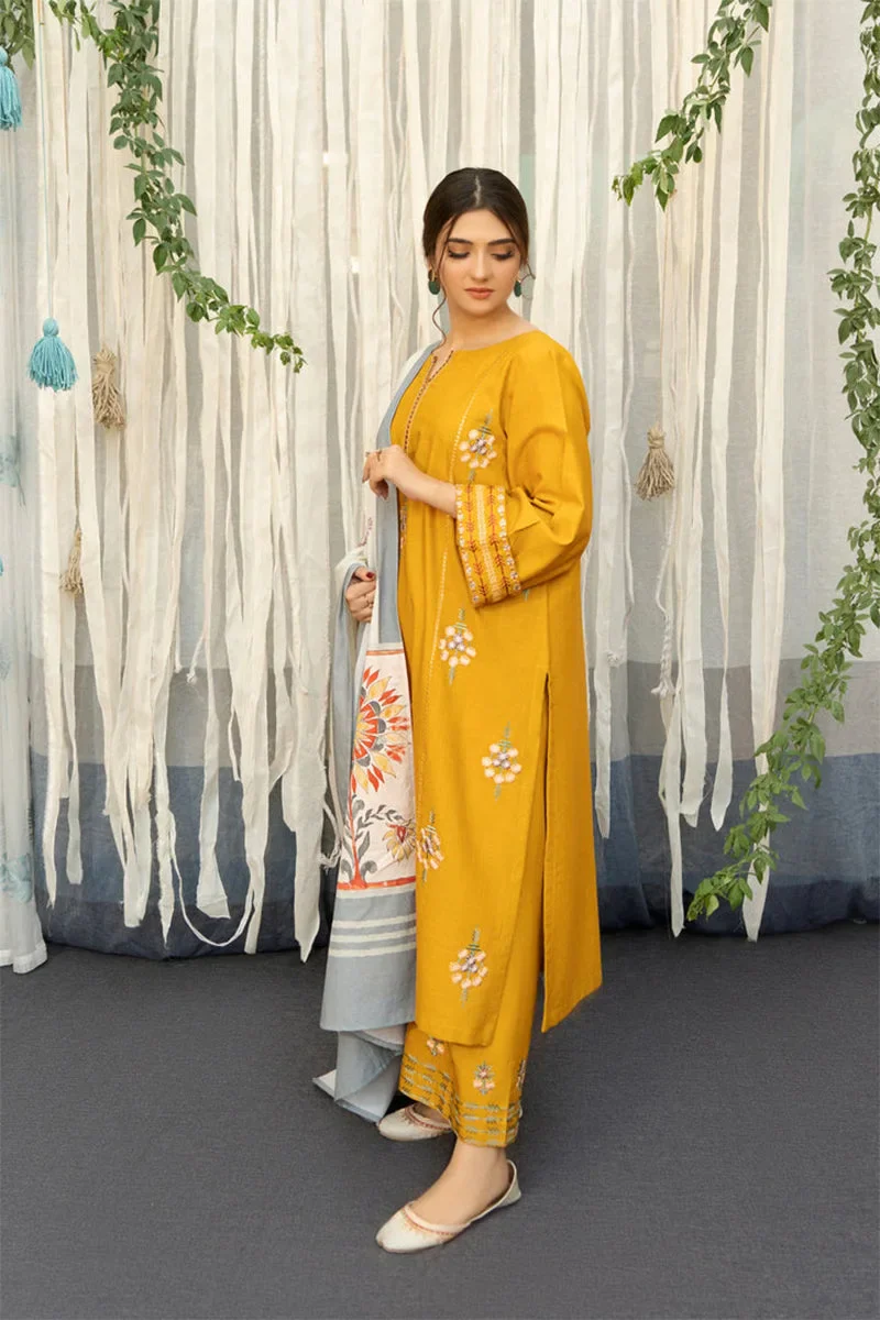 Urge - 3PC Dhanak Embroidered Shirt with Twill Printed Dupatta and Trouser - BFB0866 - Image 5