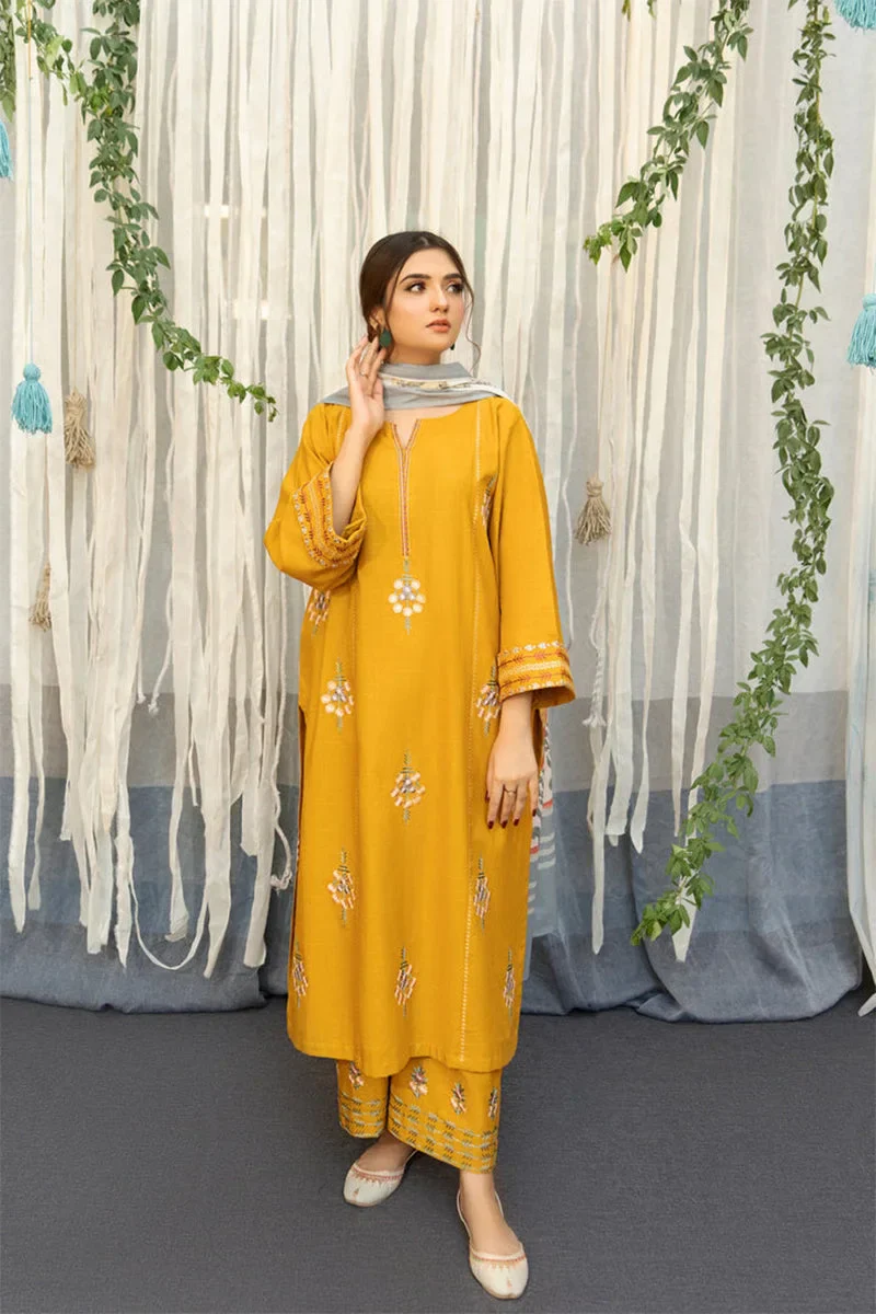 Urge - 3PC Dhanak Embroidered Shirt with Twill Printed Dupatta and Trouser - BFB0866 - Image 6