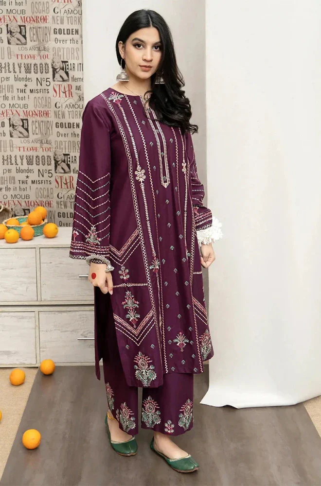 Urge - 3PC Dhanak Embroidered Shirt With Twill Printed Dupatta and Trouser - BFB0913 - Image 2