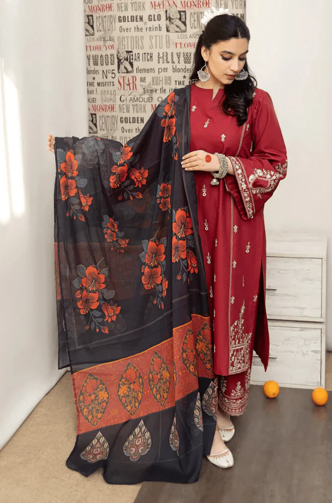 URGE - 3PC Lawn Embroidered Shirt with Lawn Printed Dupatta and Trouser - BFB0136 - Image 7