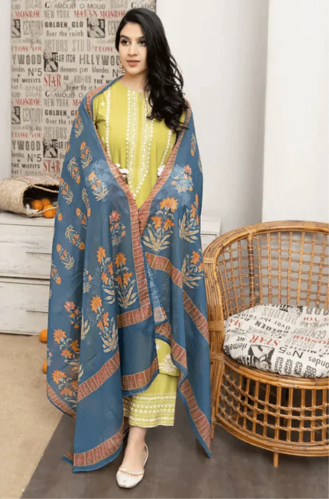 URGE - 3PC Lawn Embroidered Shirt with Lawn Printed Dupatta and Trouser - BFB0595 - Image 5