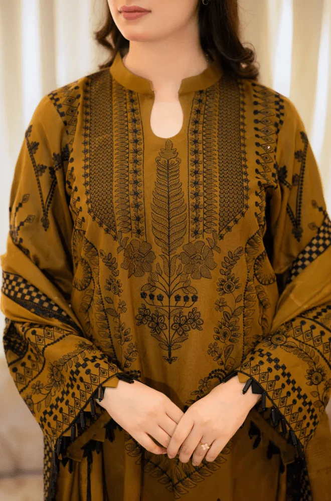 URGE - 3PC Lawn Embroidered Shirt with Chiffon Embroidered Dupatta and Trouser - BFA00270 - Image 3