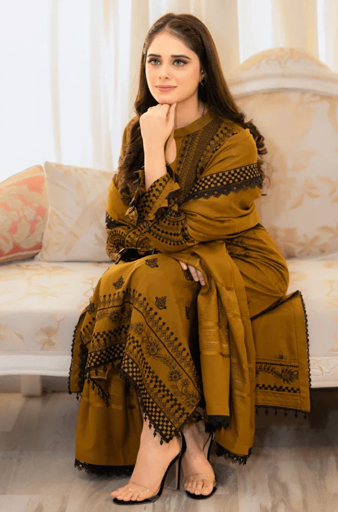 URGE - 3PC Lawn Embroidered Shirt with Chiffon Embroidered Dupatta and Trouser - BFA00270 - Image 7