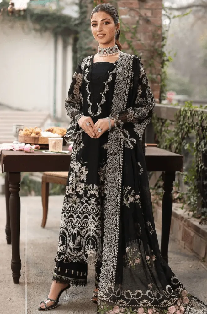 KAHF - 3PC Lawn Embroidered Shirt with Chiffon Embroidered Dupatta and Trouser - BFB04310