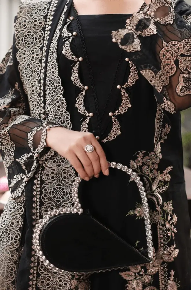 KAHF - 3PC Lawn Embroidered Shirt with Chiffon Embroidered Dupatta and Trouser - BFB04310 - Image 2