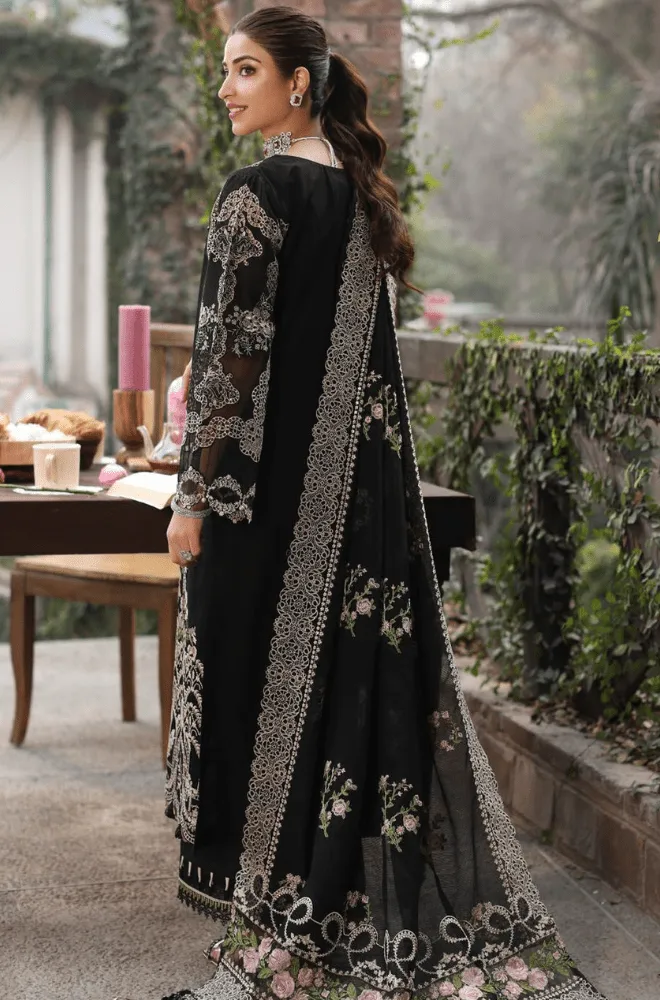 KAHF - 3PC Lawn Embroidered Shirt with Chiffon Embroidered Dupatta and Trouser - BFB04310 - Image 3