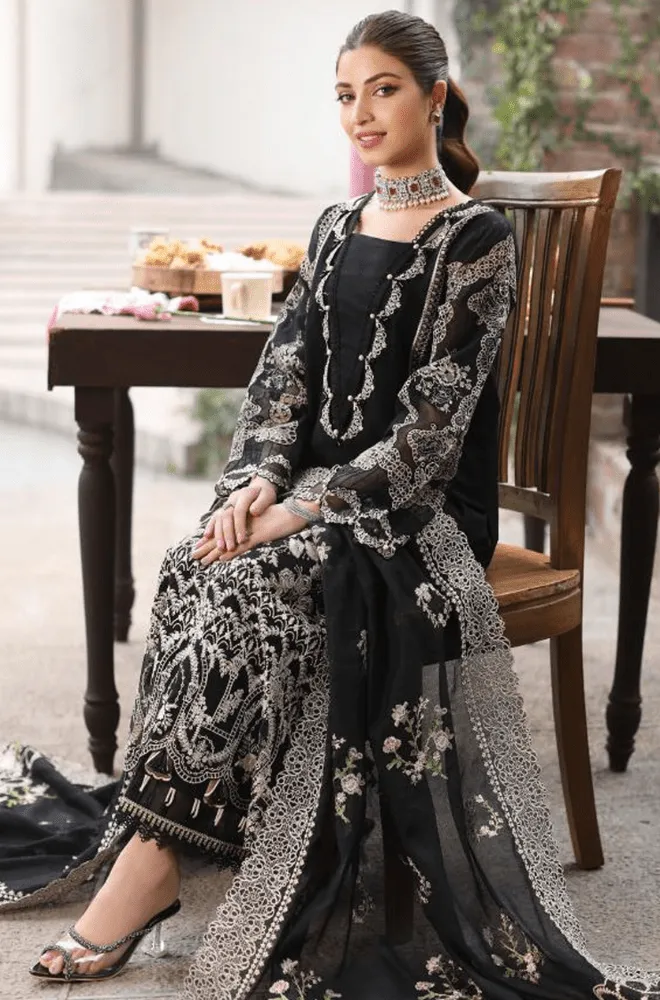 KAHF - 3PC Lawn Embroidered Shirt with Chiffon Embroidered Dupatta and Trouser - BFB04310 - Image 4
