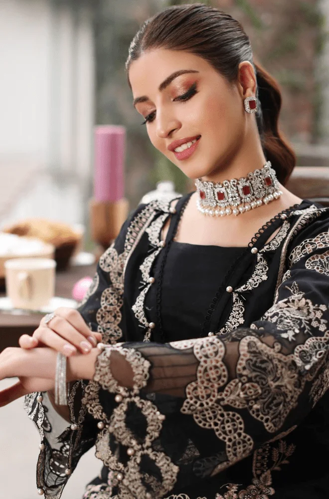KAHF - 3PC Lawn Embroidered Shirt with Chiffon Embroidered Dupatta and Trouser - BFB04310 - Image 5
