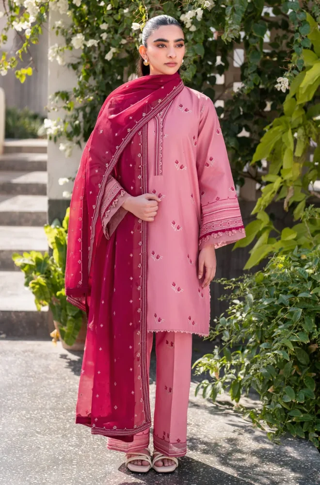 XENIA FORMALS - 3PC Lawn Embroidered Shirt with Chiffon Embroidered Dupatta and Trouser - BFB0658 - Image 2