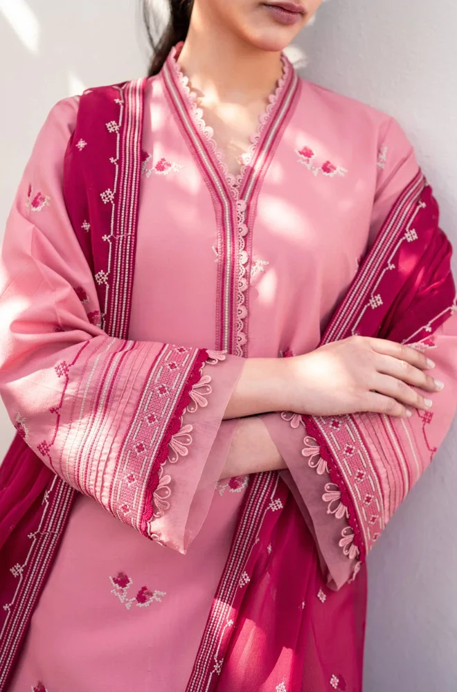 XENIA FORMALS - 3PC Lawn Embroidered Shirt with Chiffon Embroidered Dupatta and Trouser - BFB0658 - Image 3