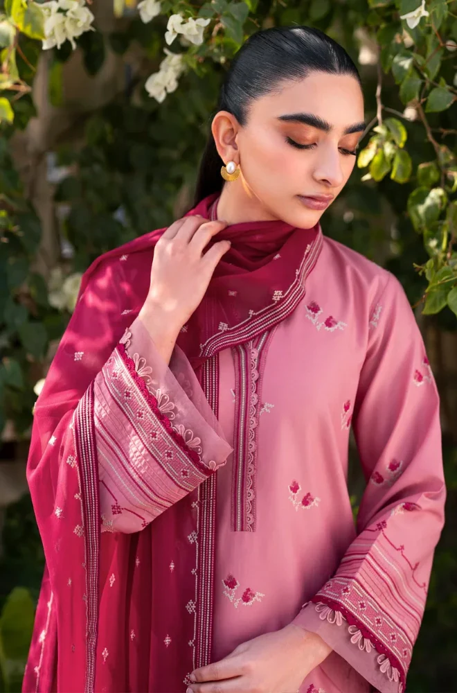 XENIA FORMALS - 3PC Lawn Embroidered Shirt with Chiffon Embroidered Dupatta and Trouser - BFB0658 - Image 4