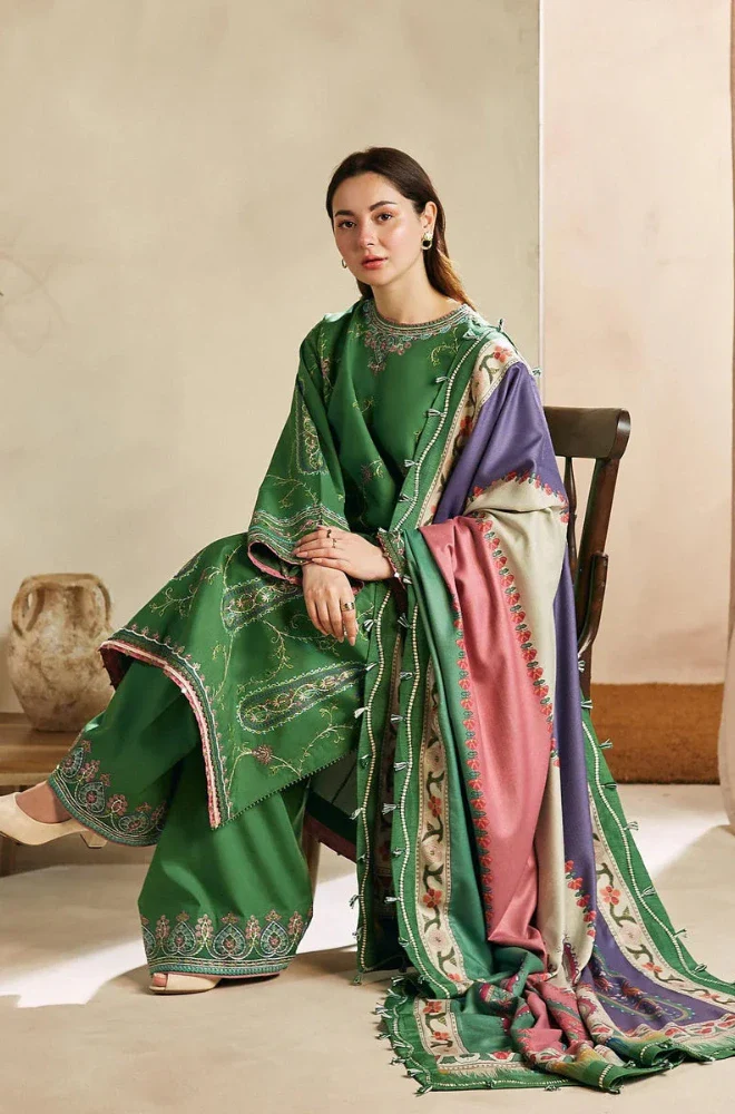 Zara Shahjahan - 3PC Dhanak Embroidered Shirt With Dhanak Printed Dupatta and Trouser - BFB0850 - Image 3