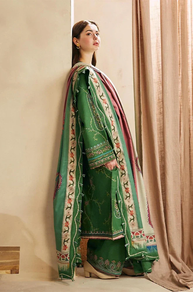 Zara Shahjahan - 3PC Dhanak Embroidered Shirt With Dhanak Printed Dupatta and Trouser - BFB0850 - Image 4