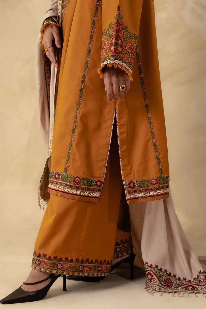 Zara Shahjahan - 3PC Dhanak Embroidered Shirt With Embroidered Dupatta and Trouser - BFB0857 - Image 4