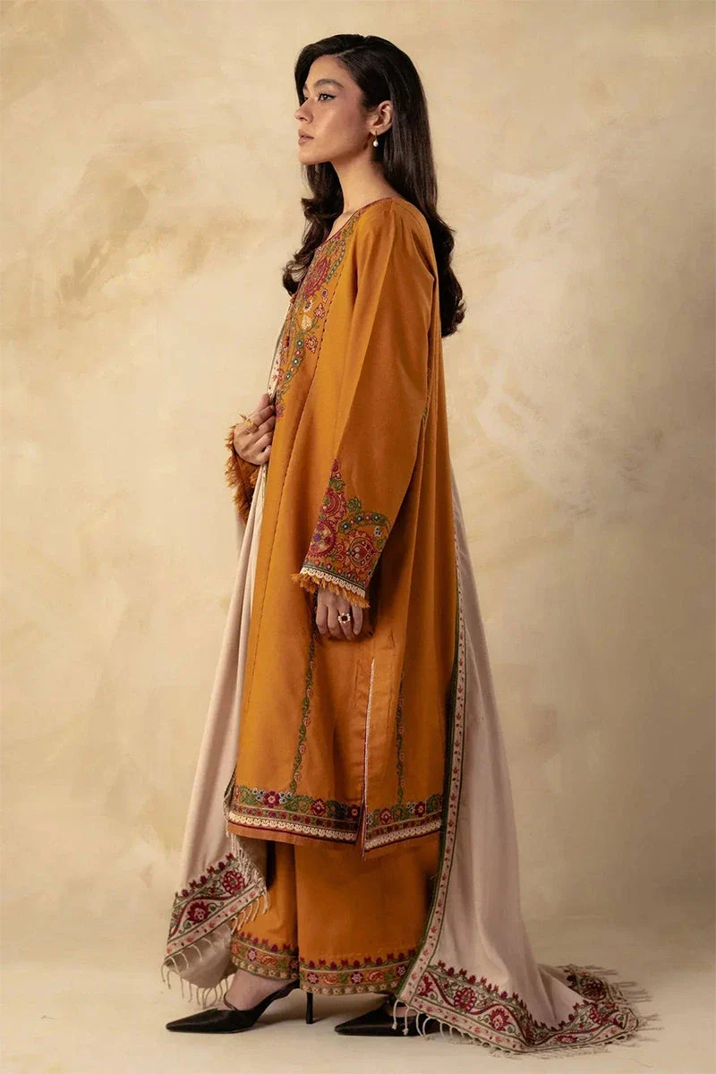 Zara Shahjahan - 3PC Dhanak Embroidered Shirt With Embroidered Dupatta and Trouser - BFB0857 - Image 6
