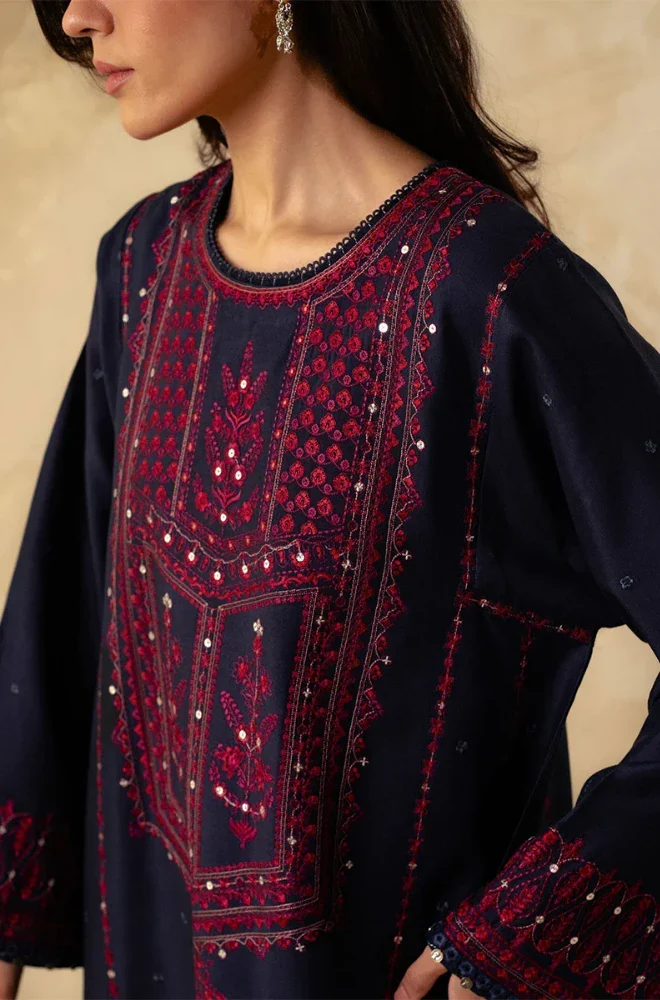 Zara Shahjahan - 3PC Dhanak Embroidered Shirt With Dhanak Embroidered Dupatta and Trouser - BFB0914 - Image 2
