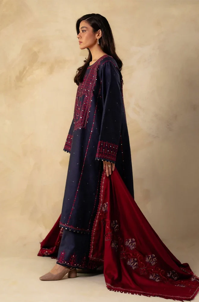 Zara Shahjahan - 3PC Dhanak Embroidered Shirt With Dhanak Embroidered Dupatta and Trouser - BFB0914 - Image 4