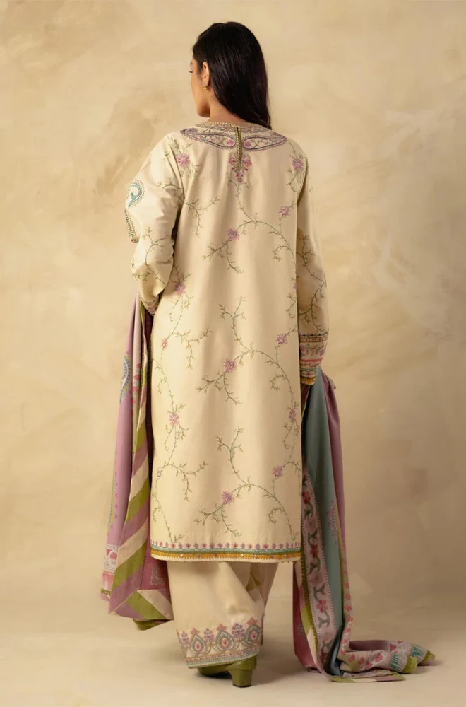 Zara Shahjahan - 3PC Dhanak Embroidered Shirt With Twill Printed Dupatta and Trouser - BFB0915 - Image 2