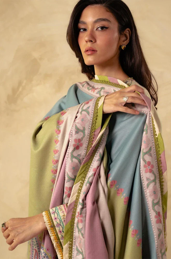 Zara Shahjahan - 3PC Dhanak Embroidered Shirt With Twill Printed Dupatta and Trouser - BFB0915 - Image 5